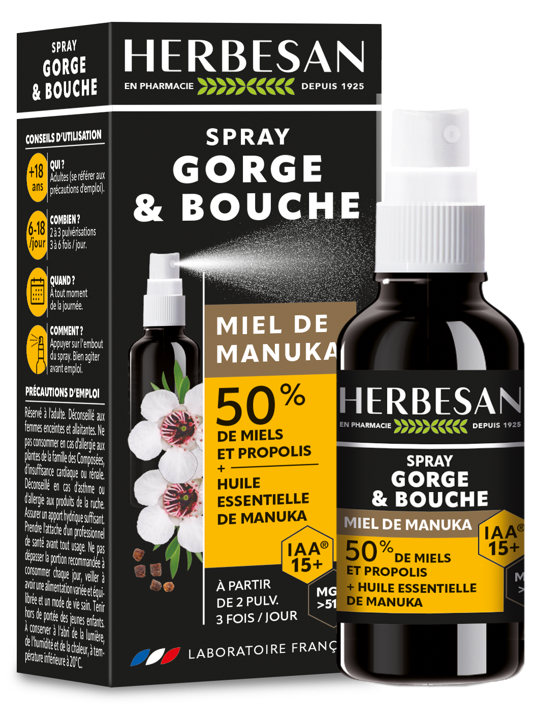 HERBESAN® Spray Gorge et Bouche Miel de Manuka IAA15+ – Herbesan